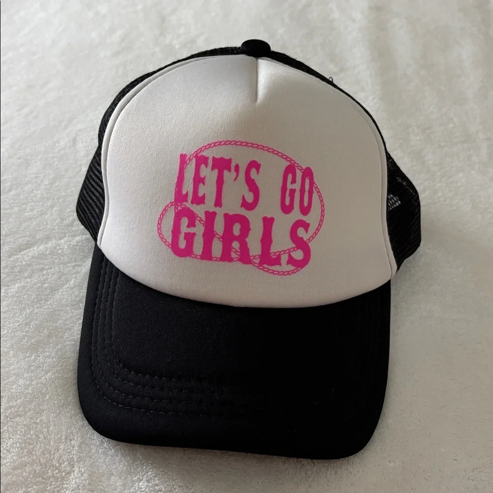 Trucker Hat Western Let’s Go Girls Black‎ & White Pink Adjustable SnapBack NEW